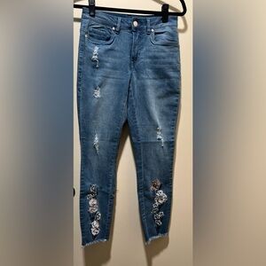 VENUS Blue Distressed Jeans with Floral Details
